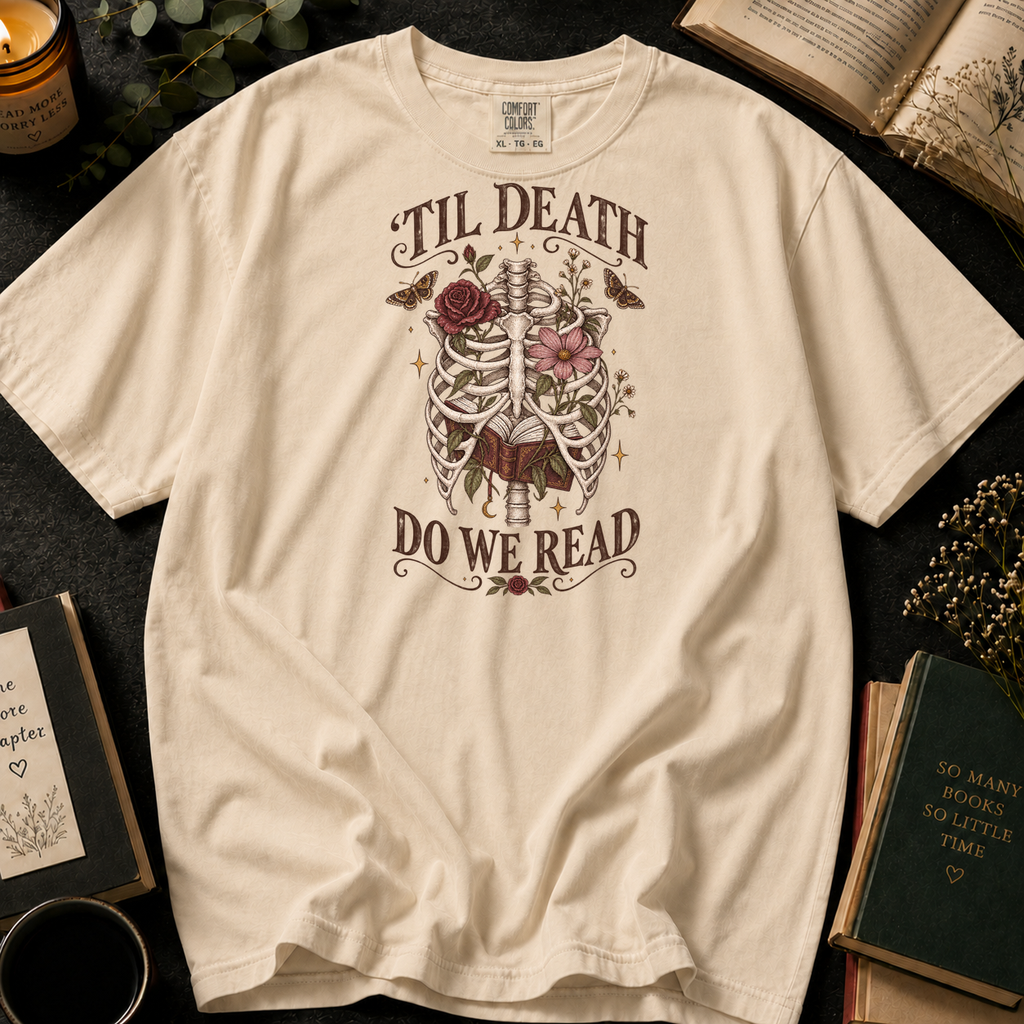 'Til Death Do We Read T-Shirt in Ivory, Between the Pages