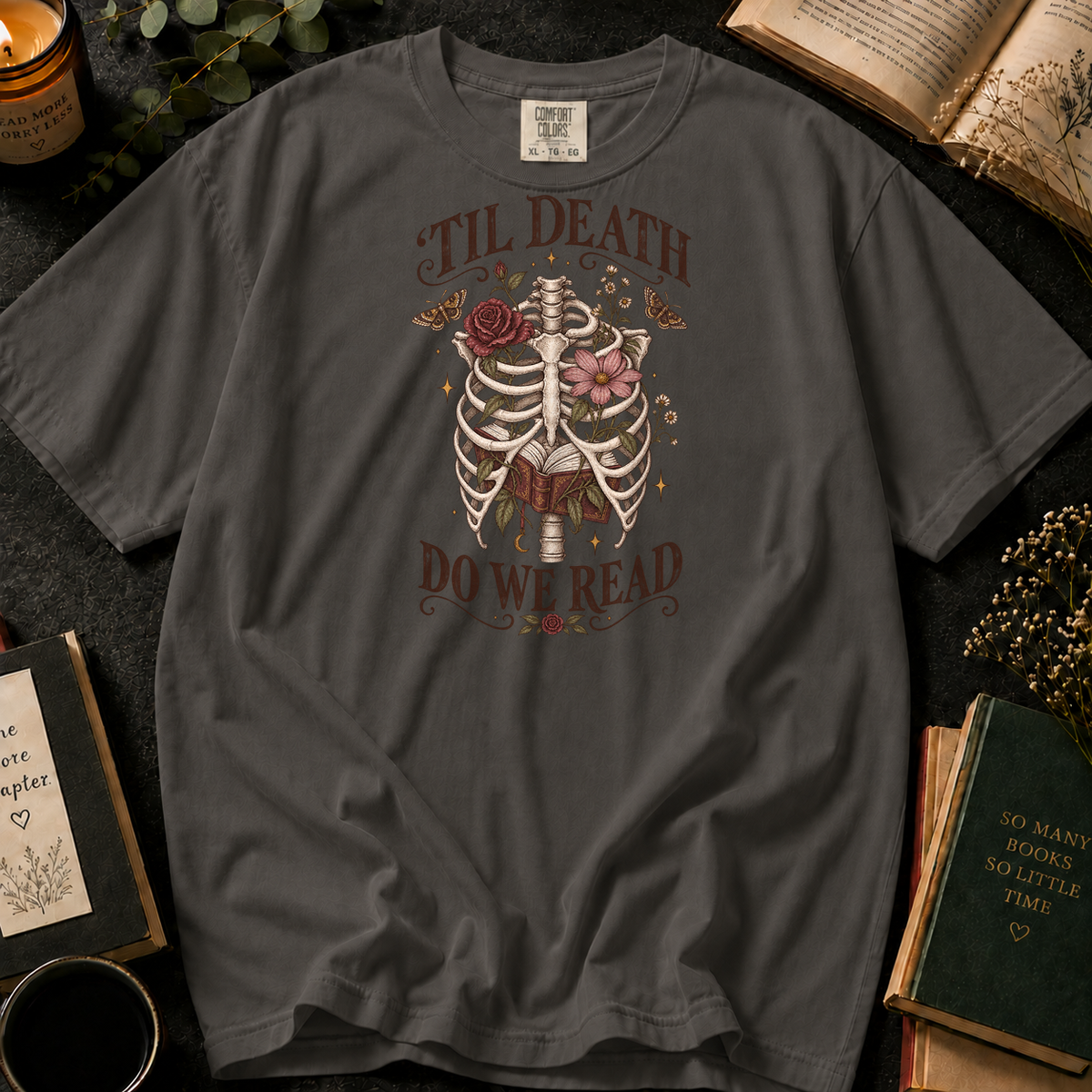 'Til Death Do We Read T-Shirt in Pepper, Between the Pages