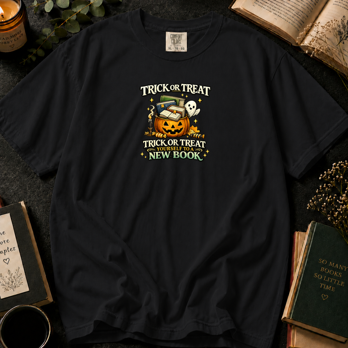 Trick or Treat Yourself to a New Book T-Shirt in Black, Between the Pages